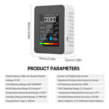 Air Quality Monitor Indoor CO2 Detector 5 in 1 Formaldehyde HCHO TVOC LCD Temperature Humidity Rechargeable CO2 Alarm Meter