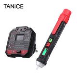 TANiCE Non-Contact Voltage Tester Pen With LED Flashlight Pre-Installed Battery And Outlet Tester Socket Tester Kit & EU Adapter