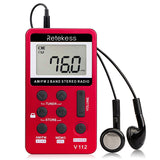 V112 Mini Handheld Radio Portable FM AM 2 Band Digital Pocket Radio Receiver Earphone Speaker For Walkman Go Hiking