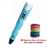 3D Printing Pen DIY Drawing Pen With LCD Display 3D Pen With 12 Colors 100 Meter PLA Filament Christmas Birthday Gift for Child