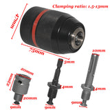 4pcs/set Mini Drill Chucks 1/2-20UNF 1.5~13mm Keyless Chucks Hex Shank/SDS/Socket Square Female Adaptor Hardware Hand Drill Bits
