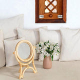 Rattan Innovative Art Decoration Round Makeup Mirror Dressing Bathroom Wall Hang Rattan Dressing Table Makeup Mirror