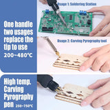 Dual Carving Pyrography Pen Wood Embossing Burning Tool Adjust Temperature Electric Soldering Iron Station Welding Equipment