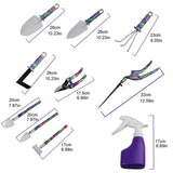 10 Piece Garden Tools Set Flower Print Aluminium Gardening Tools with Trowel Transplanter Rake Weeder Pruner Shears Sprayer