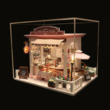 DIY Doll House Miniature Sweet Chocolate Waiting Time Store Dollhouse With Furnitures WoodenToys For Children Birthday Gifts