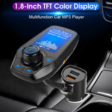 1.8 Inch LCD Screen QC3.0 Dual USB Bluetooth Car Charger Quick Handsfree Kit MP3 Music Player FM Transmitter with AUX Out TF