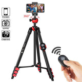 Phone Tripod 54 Inch Portable Travel Tripods Camera Tripod With BT Remote Control And Cell Phone Clip 1/4 Inch Screw Mount
