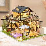 Diy Cabin Wooden Dollhouse Miniature With LED Light Ink Lanting Creative Gift Birthday Gift Small House Model Toy Art House