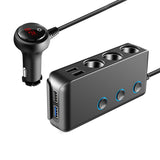12-24V Cigarette Lighter Splitter QC3.0 + 3-Port USB Car Charger with ON-Off Switch LED Display Voltag for All Phone and PC