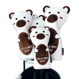 Golf Wood Cover White Bear Golf Club Head Cover for Driver Fairway Hybrid Waterproof Protector PU Leather Soft Golf Headcover