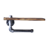 Rustic Washroom Storage Rack Bathroom Toilet Cast Iron Pipe Heavy Duty Paper Holder Easy Install 2 In 1 Home Wooden Shelf