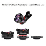 2022.4K HD 0.45X Wide Angle and 15X Macro Mobile Phone Lens Optical Lens Multi-layer Coated Glass Video Live