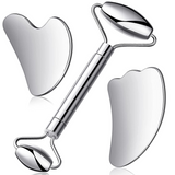 3 IN 1 Stainless Steel Facial Roller Gua Sha Scraping Massage Tool Set For Face Eye Neck Body Anti-Ageing Skin SPA Care Tools
