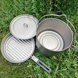 Lightweight Camping Titanium Cookware Set 2.8L Pot with 1.1L Pan for Outdoor Camping Backpacking Hiking Cooking Equipment