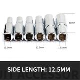 6pcs 1/2 Inch Deep Sockets Set 12.5mm Square Hole 78mm Length Auto Repair Hand Tools 8 10 12 14 17 19mm