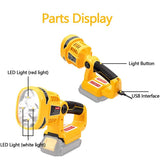For Dewalt Battery Pack 12W 14.4-20V Flashlight Handheld LED Work Light Lithium Batteries Spotlight USB Outdoor Lamp