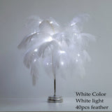 DIY Creative Feather Table Lamp Warm White Light Tree Feather Lampshade Girl LED Wedding Decorative Lights Pink White Birthday