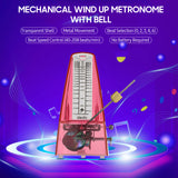 Transparent Mechanical Metronome with Bell Universal Wind up Metronome with Loud Sound Beat Selection Speed Control Piano Violin