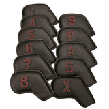 Golf Head Covers for Irons Fit Most Brands 11Pcs/Set Black Pu Leather Lightweight Soft Waterproof Durable Headcover