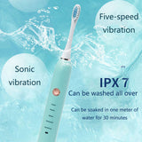 Electric Toothbrush Rechargeable Black White Sonic Teeth Brush Oral Hygiene IPX7 Waterproof with Replacement Brush Head Gift