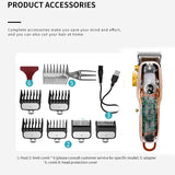 Kemei Cordless Transparent Hair Clipper for Beginner Salon Fade Hair Cutter Beard Trimmer Razor LED Display Grooming Kit