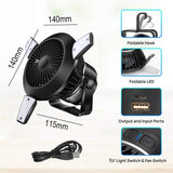 Solar Camping Fan 5000mAh USB Rechargeable 4 Speeds With LED Light Camping Tent Fan For Beach Hiking Home Office Car