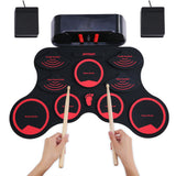 Ammoon Foldable MIDI Drum Electric Drum Set 9 Silicon Durm Pads Built-in Stereo Speakers Rechargeable Battery with Foot Pedals