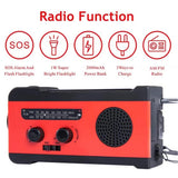 Emergency Solar Power Hand Crank Generator 2000mAh Bank AM/FM Radio Dynamo LED Flashlight Phone Charger