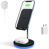 3 In 1 Dual coil Wireless Charger Stand Qi Fast Charging Station for iPhone 14 13 12 X Samsung Galaxy Apple Watch Airpods Pro