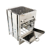 Stainless Steel Square Wood Burning Stove Portable Collapsible Grill Outdoor Camping Cookware (Silver)