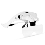 USB Rechargeable 2 LED Auxiliary Light Wearable Magnifier 5 Focus-length Adjustable Magnifying Loupe with 5 Replaceable Lenses