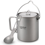 Lixada Lightweight Titanium 750ml Pot with Folding Spork for Outdoor cookware tableware Hiking Backpacking Camping supplies