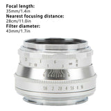 35mm F1.6 Manual Prime Lens 42° Viewing Angle 35mm F1.6 APS‑C Lens for A3000 A6500 A6300 for Shooting Portraits