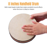 8/10 Inch Ocean Drum Wooden Handheld Sea Wave Drum Percussion Instrument Gentle Sea Sound Musical Toy Gift for Kids