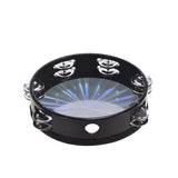 10 Inch Wooden Radiant Tambourine Handbell Hand Drum with Double Row Jingles Reflective Drum Head Percussion drum Musical Toy