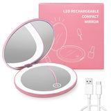 Mini Portable Folding Travel Mirror LED Light Makeup Mirror Compact Mirror 10X Magnification 2-sided Beauty Makeup Round Mirror