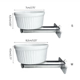 Birds Food Dish Ceramics Parrot Feeding Cups Cage Water Food Bowl with Stainless Steel Bracket 2 Sizes White Bowls
