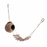 New Designed Natural Coconut Shell Bird Parrot Nest Hut Cage Toy Hideaway With Ladder Stand Bird Toys Accessories