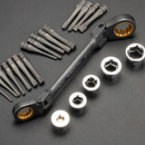 23pcs Multifunctional Ratchet Spanner Set Flexible Head Ratchet Double Box Wrench Socket Screwdriver Bits Auto Repairing Tool