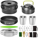 1 Set Outdoor Pots Pans Camping Barbecue Cookware Picnic Portable Lightweight Gear for Traveling Trekking Green set 20PCS