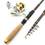 2.1M Fishing rod with reel Carbon Telescopic fishing pole Spinning Reels set Travel Sea rod fast carp Rocky pole trout rods