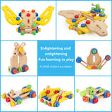 Kids Wooden Toolbox Pretend Play Set Educational Montessori Toys Nut Disassembly Screw Assembly Simulation Repair Carpenter Tool
