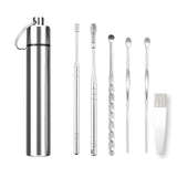 6 in 1 Stainless Steel Ear Wax Pick Earwax Removal Kit Ear Cleansing Tool Set Portable Cleaner Earpick Wax Remover Curette Spoon