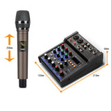 Stereo Audio Mixer Build-in UHF Wireless Mics 4 Channels Mixing Console With Bluetooth USB Effect For DJ Karaoke PC Guitar