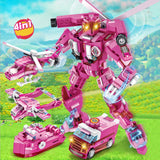 503Pcs 4 IN 1Rescue Police Deformation Robot Mech Building Blocks City Ambulance Emergency Aircraft Bricks Toys Gifts Children