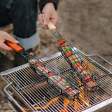 Portable Camping BBQ Grilling Basket Charcoal Grill Outdoor Grill Tool Picnic Portable Wood Handle Roasting Meat Accessories