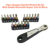 19pcs Slotted Combination Home Extension Magnetic Ratchet Wrench Bit Set Reversible Repair Tool With Handle Plum Head S2 Micro