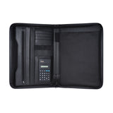 Multifunctional Professional Business Zippered Portfolio Padfolio A4 PU Leather w/ Calculator Business Card Holder Memo Note Pad