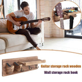 Guitar Wall Hanger Guitar Holder Wall Mount Bracket Hanger Guitar Wood Hanging with Pick Holder and 3 Hooks Carbonized
