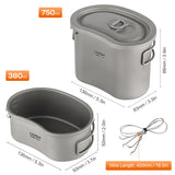 Lixada Outdoor Camping Titanium Ultralight Canteen Set 380ml 750ml Hanging Pot Home Picnic Backpacking Camping tourism Lunch Box